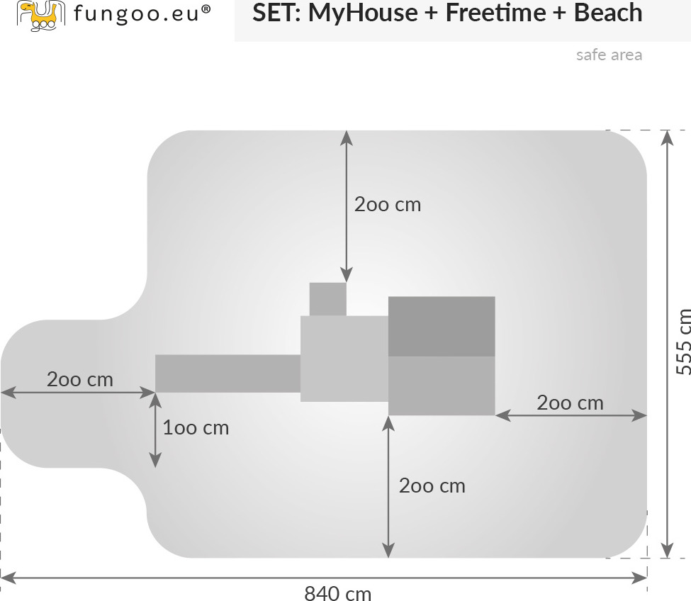 Plan de la zone sécurisée pour la cabane enfant sur pilotis FUNGOO MyHOUSE FREE TIME BEACH, référence 3523PT