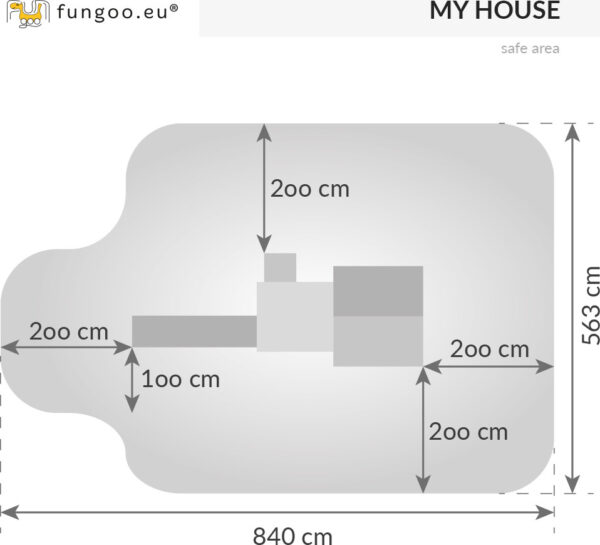 Schéma des dimensions de la cabane sur pilotis enfant modèle MYHOUSE, référence 1075PT