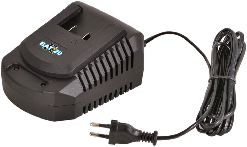Chargeur rapide batterie R-BAT20 - Ribimex 1 Chargeur batterie Ribimex PRBAT20/CHR, image principale montrant le chargeur rapide R-BAT20 avec son câble d'alimentation