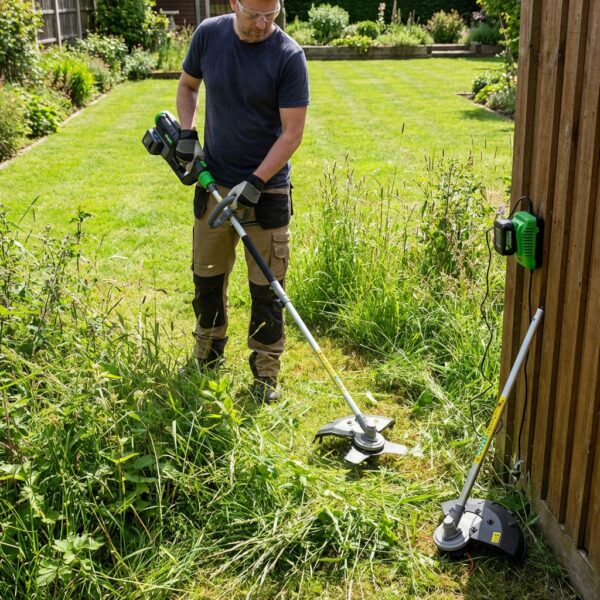 Utilisation de la débroussailleuse batterie 40V PRBAT20/DEBT dans un jardin