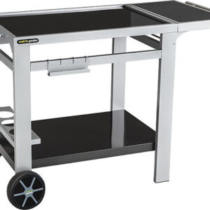 Desserte de jardin extérieur WT013T en position principale, illustration du modèle avec tablette rabattable et roues.