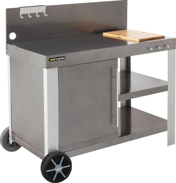Desserte haut de gamme NOVA 110 PREMIUM avec planche à découper en bambou et bacs de rangement WT018T
