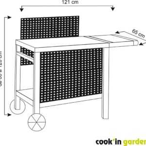 Desserte polyvalente noir REVA 110 PREMIUM WT052T avec dimensions, illustration schématique des cotes