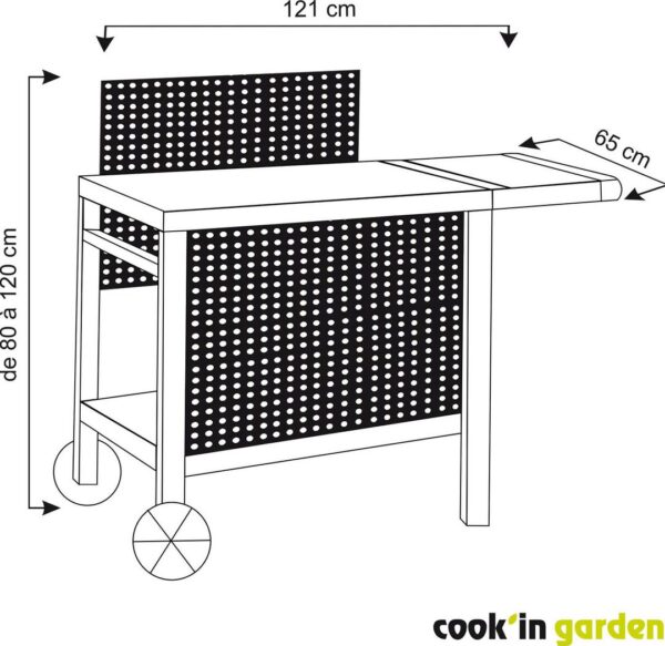 Desserte polyvalente noir REVA 110 PREMIUM WT052T avec dimensions, illustration schématique des cotes