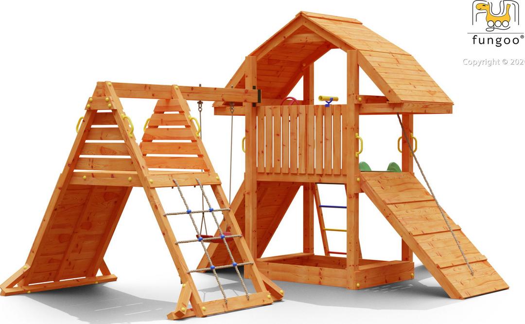 Grande balançoire FUNGOO BUFFALO SPIDER, aire de jeux principale avec toboggan et échelle, référence 6424PT