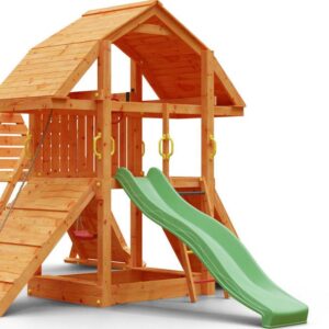 Aire de jeux principale Fungoo Buffalo Spider avec toboggan vert de 2,2 m, vue générale. Référence 6424PT.