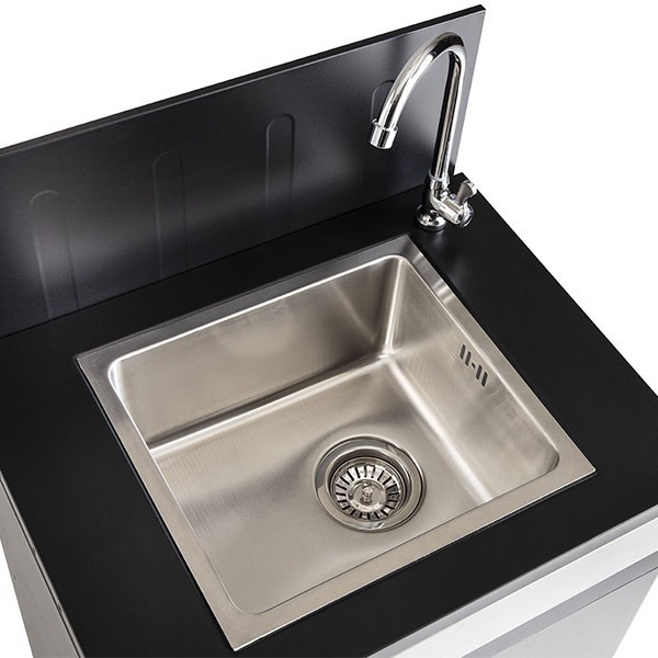 Meuble évier cuisine extérieure Evier Fidgi - Desserte - vue du dessus avec robinet et cuve en acier inoxydable, référence produit WT031T