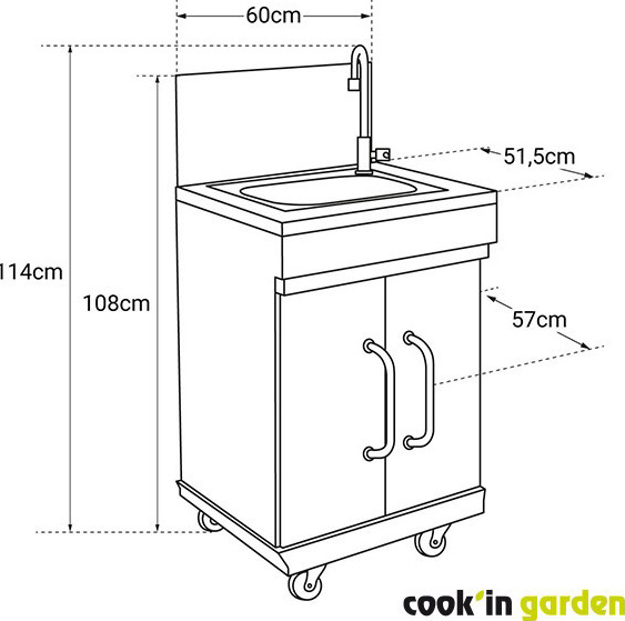 Schéma des dimensions du meuble évier cuisine extérieure Evier Fidgi - Desserte, référence WT031T.