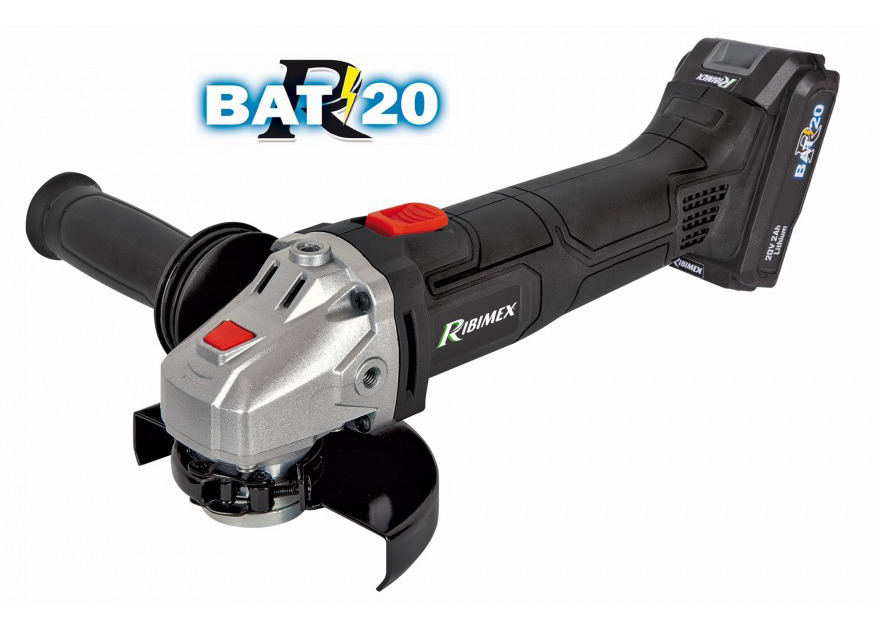 Meuleuse d'angle 125 mm sans fil 20V 2 Ah + chargeur – Ribimex PRBAT20/M125 1 Meuleuse d'angle 125 mm sans fil noire de la gamme R-BAT20 20V, vue d'ensemble