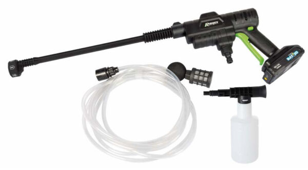 Image principale du nettoyeur moyenne pression avec batterie PRBAT20/NHP, montrant l'appareil avec ses accessoires