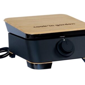 petite plancha électrique DUNE 40 - Électrique, référence PE004, montrant le design compact et élégant avec le bouton de thermostat en avant-plan