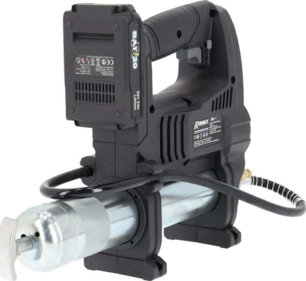Image principale de la Pompe à graisse professionnelle électrique sur batterie R-bat20 avec batterie 20 volt 2amp et chargeur, référence PRBAT20/GR.
