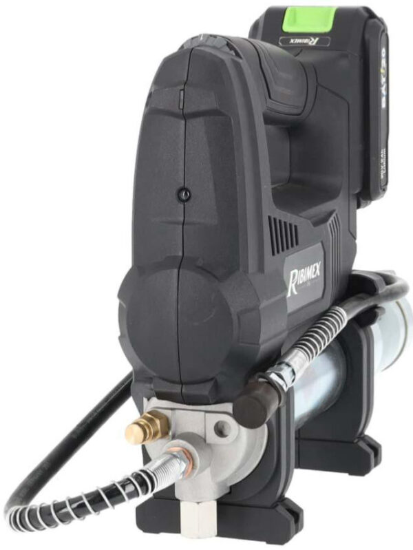 Pompe à graisse professionnelle batterie PRBAT20/GR vue principale avec batterie 20V et chargeur