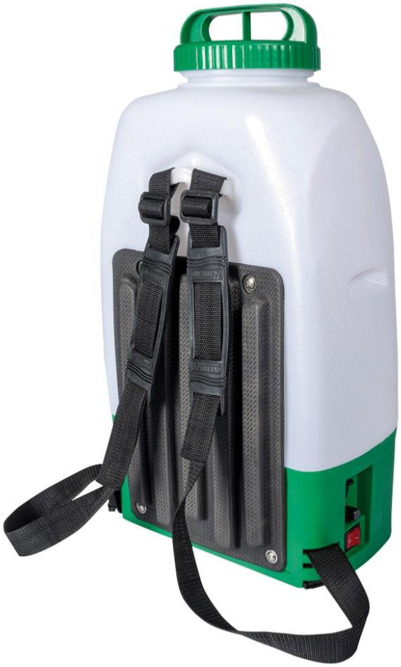 Pulvérisateur électrique à batterie 20L 20V 2Ah + chargeur PRBAT20/VIT20 - Ribimex 1 Vue arrière du pulvérisateur électrique à batterie R-BAT20 avec bretelles ajustables, référence PRBAT20/VIT20.