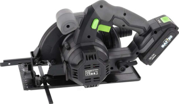 Image principale de la scie circulaire sans fil avec batterie et chargeur, modèle PRBAT20/SC165.