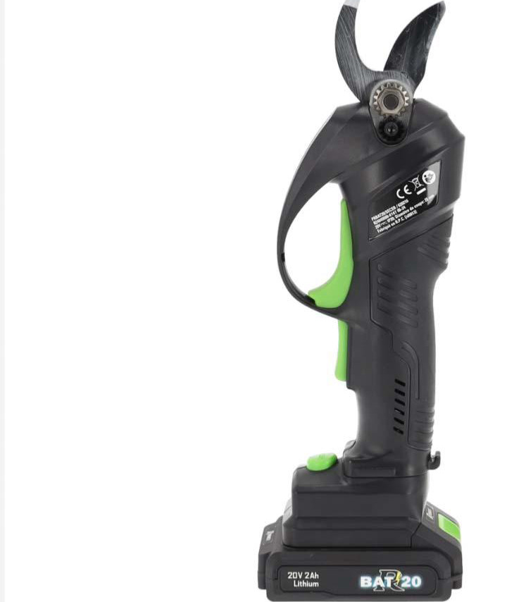 Sécateur électrique R-BAT20 20V 2Ah + chargeur PRBAT20/SEC - Ribimex 3 Vue latérale du Sécateur électrique R-BAT20, PRBAT20/SEC.
