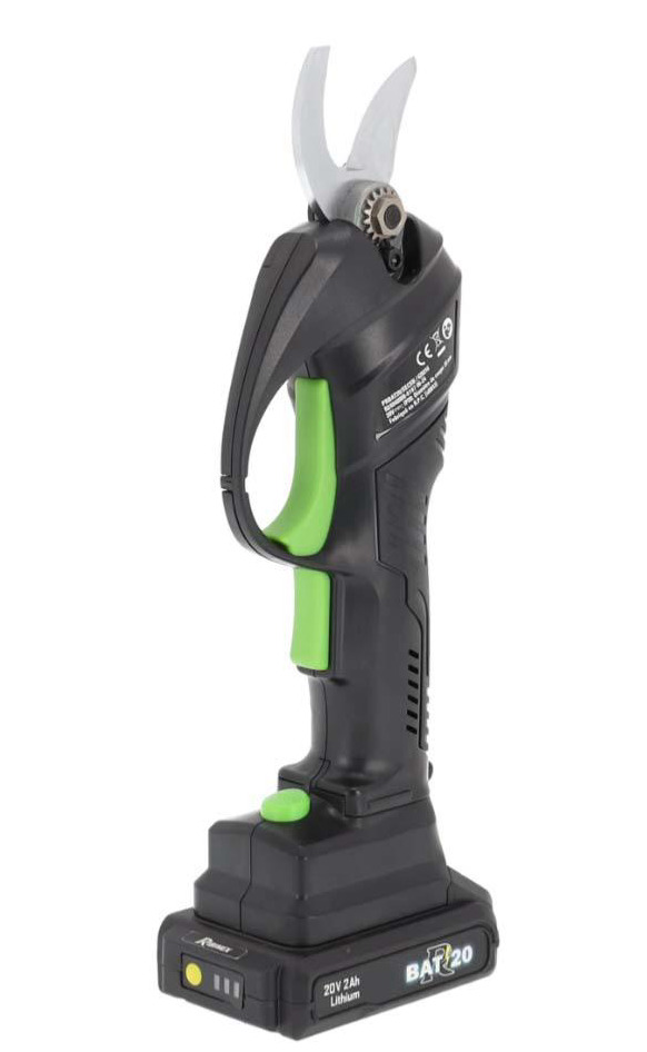 Sécateur électrique R-BAT20 20V 2Ah + chargeur PRBAT20/SEC - Ribimex 4 Sécateur électrique principal R-BAT20 à batterie, avec batterie 20V 2Amp et chargeur. Référence produit: PRBAT20/SEC.