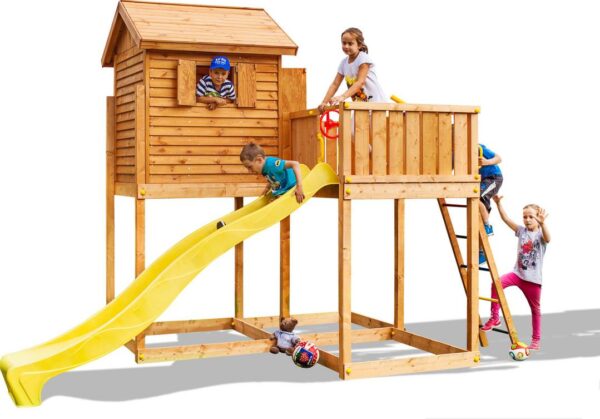 Image principale de l'aire de jeux avec toboggan et plateforme FUNGOO MYSIDE, référence 3295PT