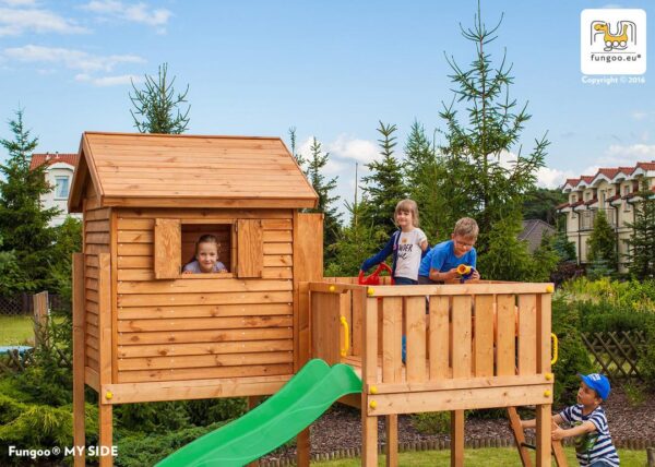 Aire de jeux FUNGOO MYSIDE avec toboggan et maisonnette pour enfants, référence 3295PT