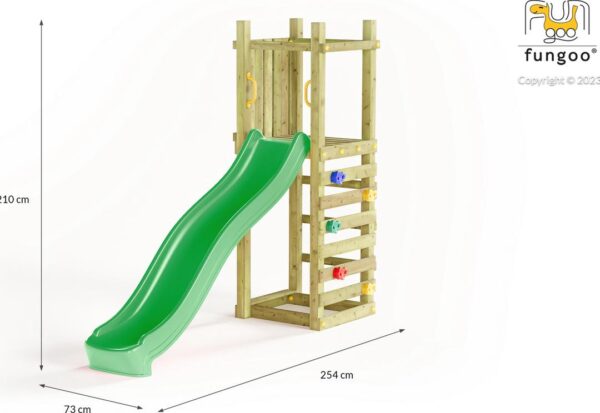 Toboggan enfant Fungoo Light avec ancrages, mur d'escalade et poignées, illustration générée non contractuelle, référence 8330PK