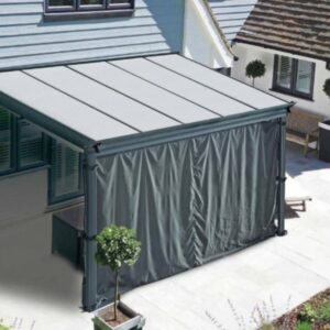 Pergola adossée 5x3 M aluminium + rideau B8WNR - Habrita