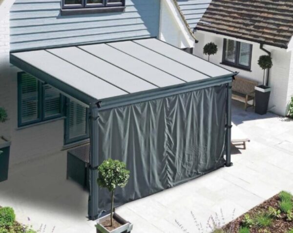 Pergola adossée 5x3 M aluminium + rideau B8WNR - Habrita