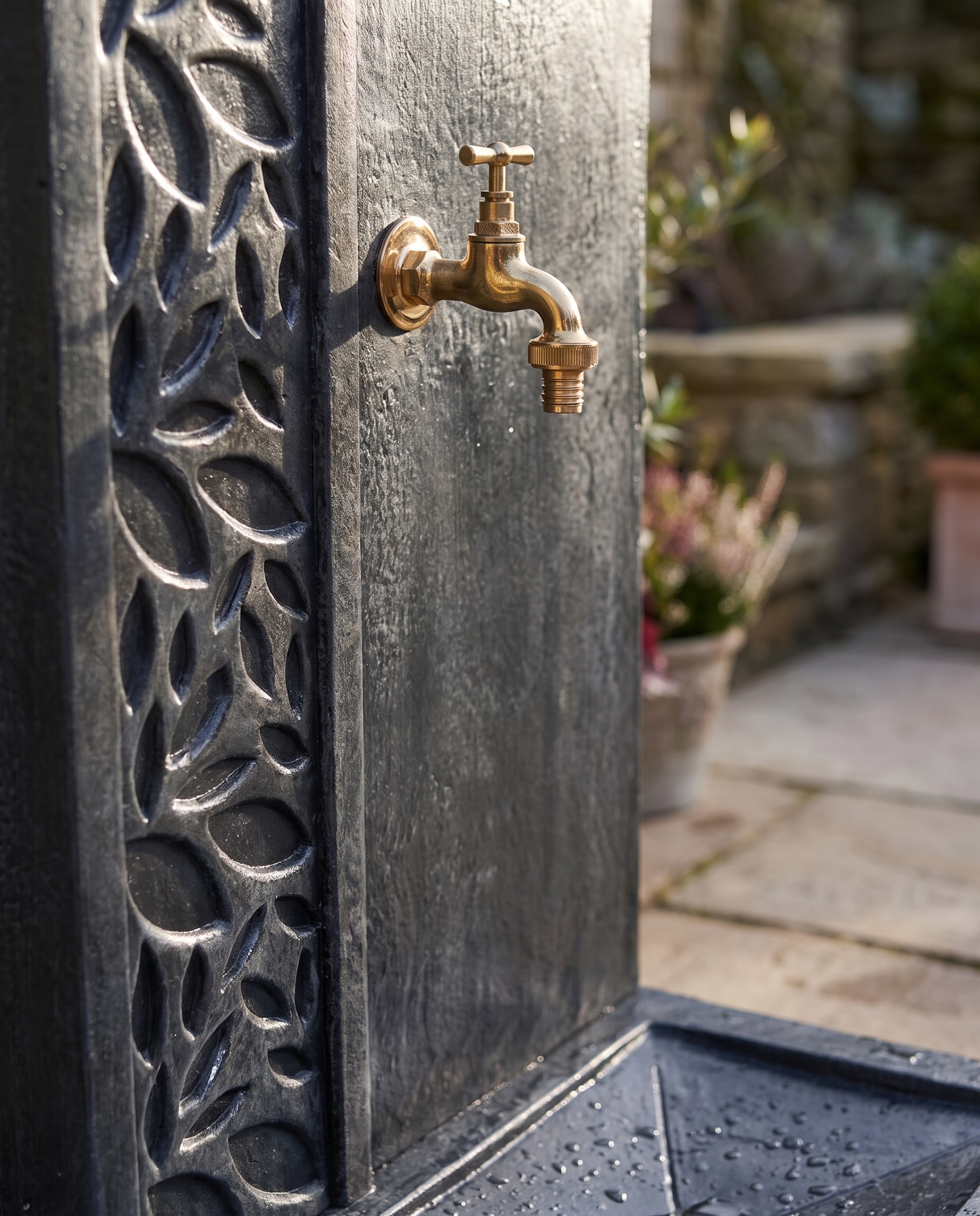 fontaine de jardin moderne — Fontaine de jardin moderne Feuillage - 70 cm - ton ardoise