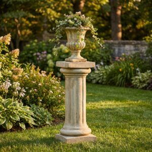 colonne ionique — Colonne ionique en pierre, chapiteau carré - 70 cm - ton patiné