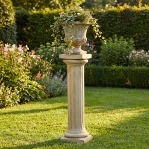 colonne ionique — Colonne ionique en pierre, chapiteau carré - 104 cm - ton patiné