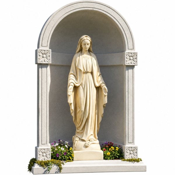 Statue de la Vierge Niche en pierre pour statue 122 cm, ton vieilli