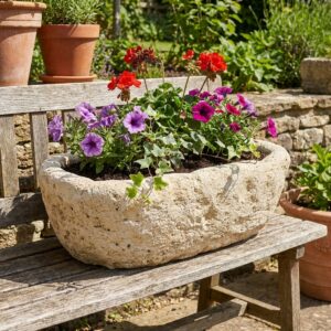 Auge en pierre ovale 59 × 36 cm avec fleurs, référence 280026