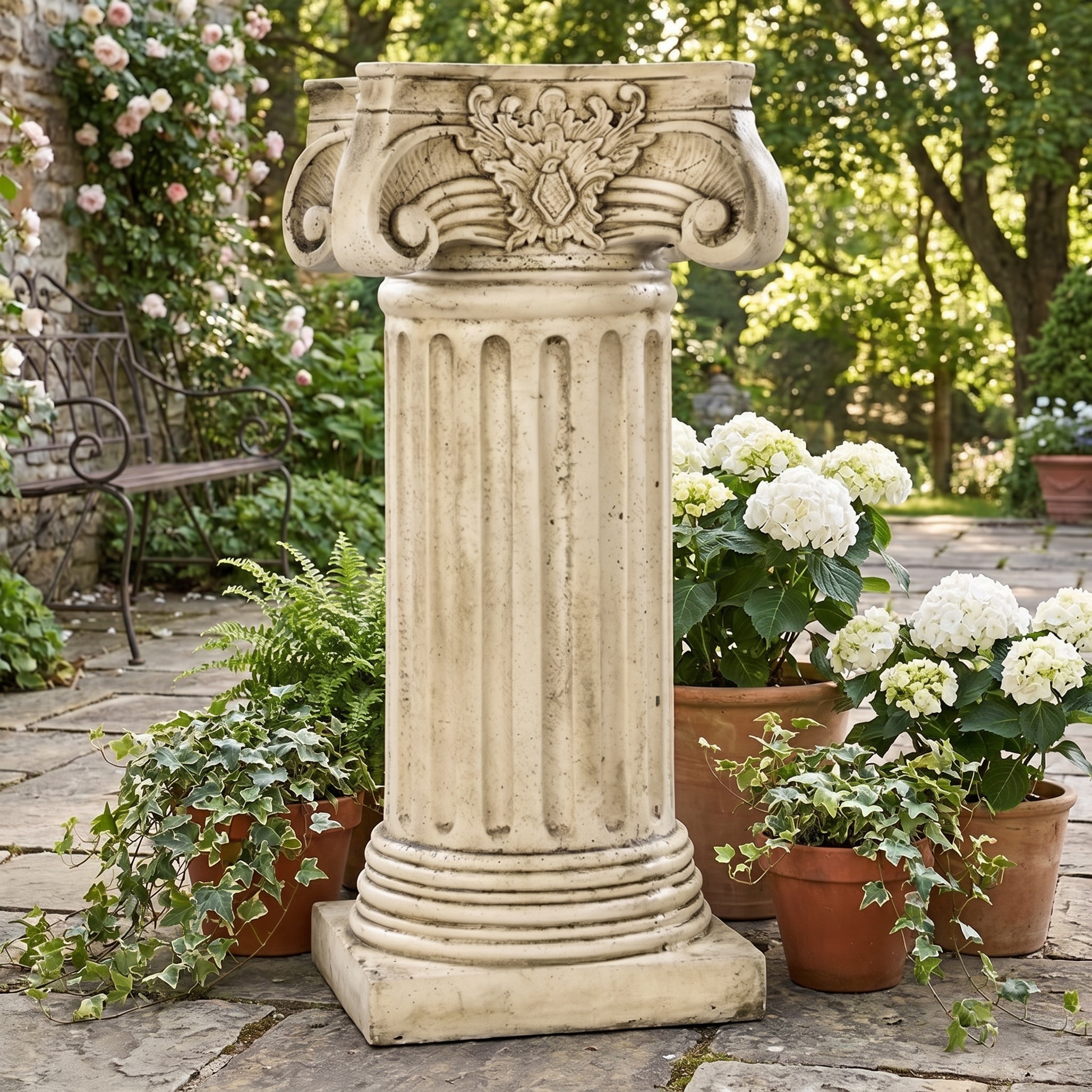 Colonne corinthienne en pierre - 76 cm - ton vieilli, vue principale, référence 218011
