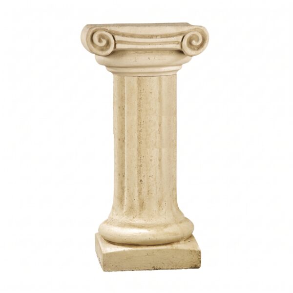 Colonne ionique en pierre reconstituée avec fût cannelé et chapiteau orné de volutes, référence 238006