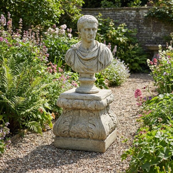 Petit socle en pierre carré pour statue - 28 cm - ton vieilli, image principale du produit, référence 214006