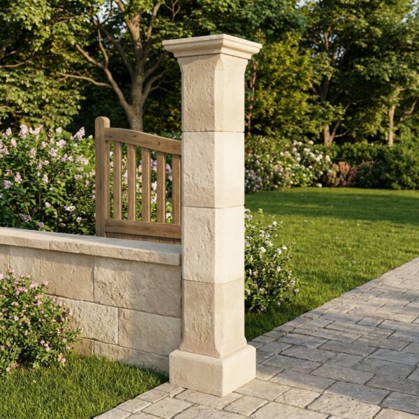 Pilier de portail Aunis en kit - 30 × 30 cm - hauteur 235 cm - blanc, référence 212107, illustration en extérieur