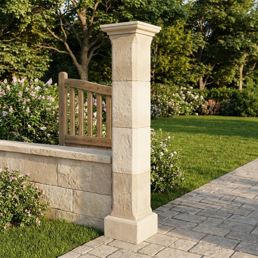 Pilier de portail Aunis en kit - 30 × 30 cm - hauteur 235 cm - blanc, référence 212107, illustration en extérieur