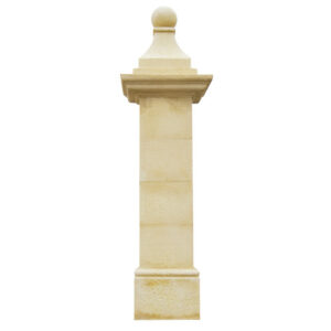 Image principale du poteau de portail Vendée en kit blanc, référence 212257. Pilier en pierre reconstituée avec boule de 10 cm au sommet.