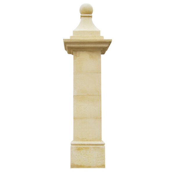 Image principale du poteau de portail Vendée en kit blanc, référence 212257. Pilier en pierre reconstituée avec boule de 10 cm au sommet.