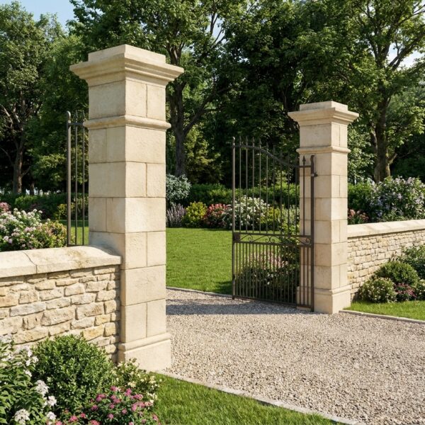 Poteau de portail en pierre Chinon 30×30 cm hauteur 230 cm blanc - image principale