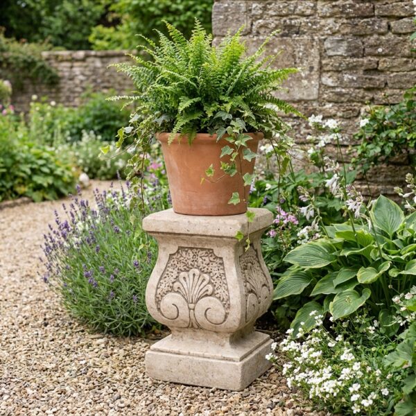 socle en pierre pour jardin modèle haut - hauteur 46 cm - ton vieilli, position principale, illustration non contractuelle