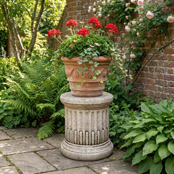 Socle rond pour statue cannelé en pierre reconstituée - photo principale