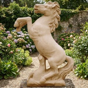 statue cheval extérieur cabré 100 cm ton vieilli en jardin référence 215367