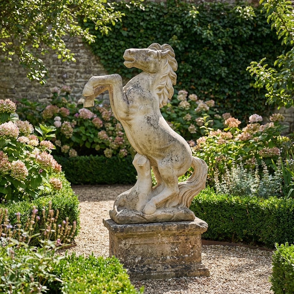 Statue cheval extérieur cabré - 100 cm - ton vieilli, image principale, référence 215367