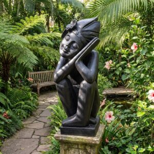 Statue jardin femme - statue de femme Vahiné pour jardin posée dans un cadre verdoyant - 087370