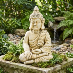 statue déesse Shiva 57 cm ton vieilli - statue assise une main ouverte - 215280